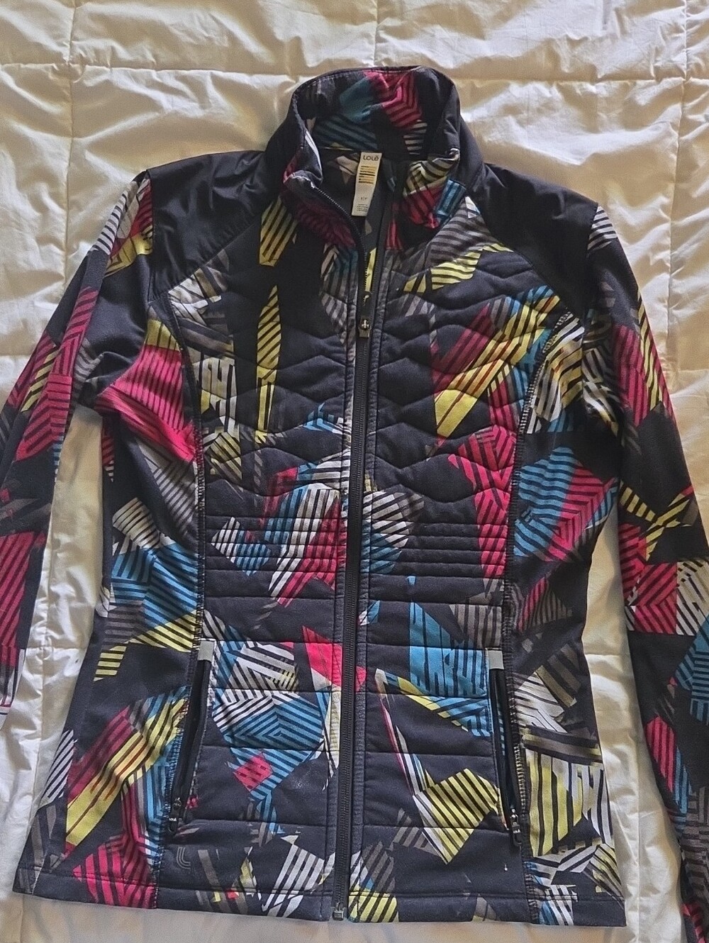 Lole Women's Black Multicolor Geometric Quilted Puffer Jacket